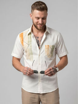 Charagh Din - Off White Blended Half Sleeves Printed Tailored Fit Shirt