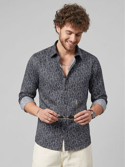 Charagh Din - Black Cotton Full Sleeves Printed Tailored Fit Shirt
