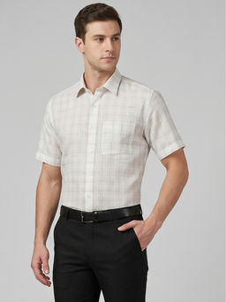 Charagh Din - White Blended Half Sleeves Checks Regular Fit Shirt