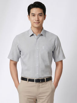 Charagh Din - Blue Blended Half Sleeves Checks Regular Fit Shirt