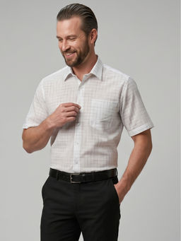 Charagh Din - White Blended Half Sleeves Checks Regular Fit Shirt