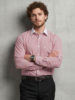 Charagh Din - Red Blended Full Sleeves Stripes Regular Fit Shirt