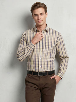 Charagh Din - Beige Blended Full Sleeves Checks Regular Fit Shirt