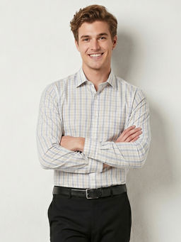 Charagh Din - White Blended Full Sleeves Checks Slim Fit Shirt