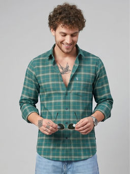 Charagh Din - Green Blended Full Sleeves Checks Slim Fit Shirt