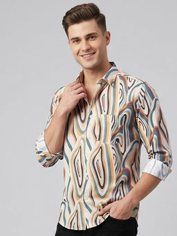 Charagh Din - Beige Blended Full Sleeves Printed Slim Fit Shirt