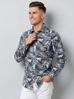 Charagh Din - Grey Blended Full Sleeves Printed Slim Fit Shirt