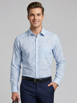 Charagh Din - Blue Blended Full Sleeves Printed Slim Fit Shirt