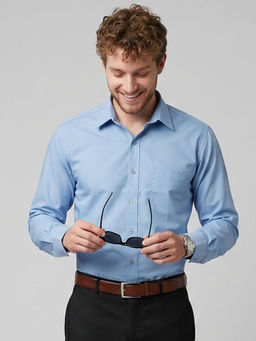 Charagh Din - Blue Blended Full Sleeves Solid Regular Fit Shirt
