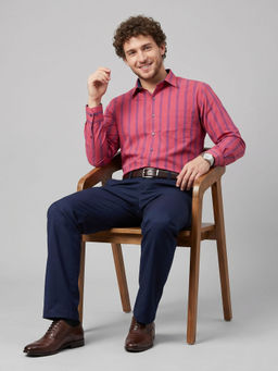 Charagh Din - Magenta Cotton Full Sleeves Stripes Regular Fit Shirt