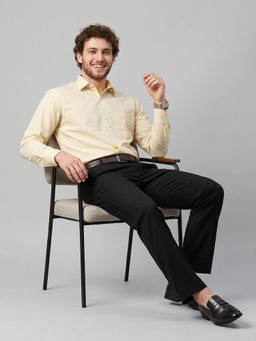 Charagh Din - Yellow Cotton Full Sleeves Stripes Regular Fit Shirt