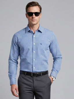 Charagh Din - Blue Cotton Full Sleeves Checks Regular Fit Shirt