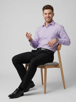 Charagh Din - Lavender Cotton Full Sleeves Solid Regular Fit Shirt