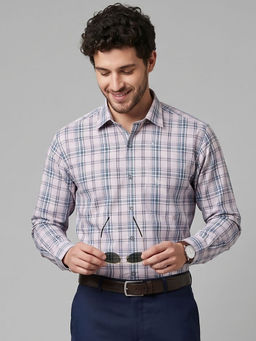 Charagh Din - Mauve Cotton Full Sleeves Checks Regular Fit Shirt