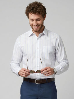 Charagh Din - White Blended Full Sleeves Stripes Regular Fit Shirt