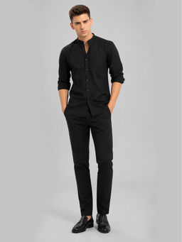 Charagh Din - Black Linen Full Sleeves Solid Regular Fit Shirt