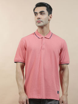 Cantabil - Pink Cotton Half Sleeves Solid Regular Fit Polo T-Shirt