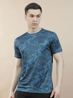 Cantabil - Blue Cotton Half Sleeves Printed Regular Fit T-Shirt