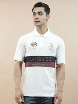 Cantabil - White Cotton Half Sleeves Colorblock Regular Fit Polo T-Shirt