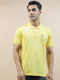 Cantabil - Yellow Cotton Half Sleeves Solid Regular Fit Polo T-Shirt