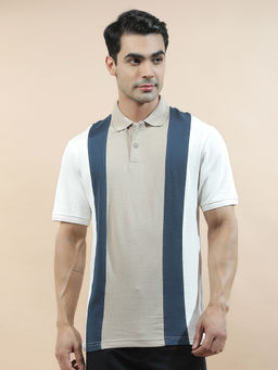 Cantabil - Multi-Color Cotton Half Sleeves Colorblock Regular Fit Polo T-Shirt