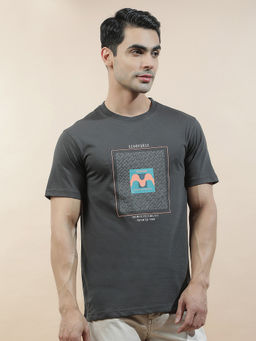 Cantabil - Grey Cotton Half Sleeves Printed Regular Fit T-Shirt