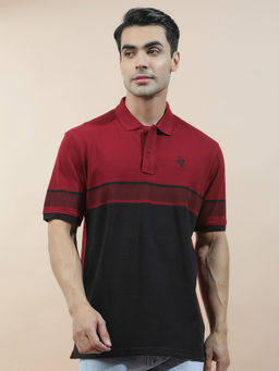 Cantabil - Multi-Color Cotton Half Sleeves Colorblock Regular Fit Polo T-Shirt
