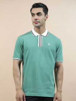 Cantabil - Green Cotton Half Sleeves Solid Regular Fit Polo T-Shirt