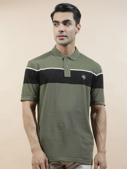 Cantabil - Green Cotton Half Sleeves Solid Regular Fit Polo T-Shirt