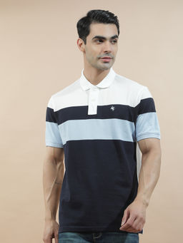 Cantabil - Multi-Color Cotton Half Sleeves Colorblock Regular Fit Polo T-Shirt