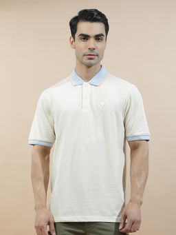 Cantabil - White Cotton Half Sleeves Solid Regular Fit Polo T-Shirt