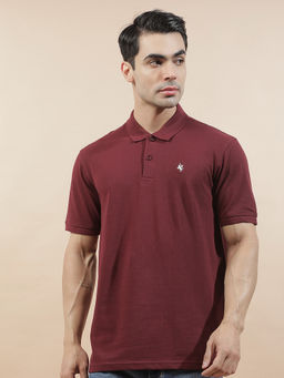 Cantabil - Maroon Cotton Half Sleeves Solid Regular Fit Polo T-Shirt