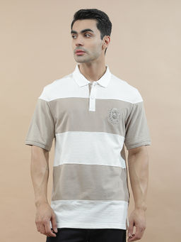 Cantabil - Multi-Color Cotton Half Sleeves Colorblock Regular Fit Polo T-Shirt