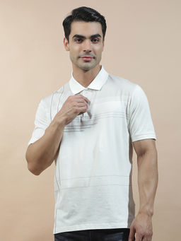 Cantabil - White Cotton Half Sleeves Printed Regular Fit Polo T-Shirt