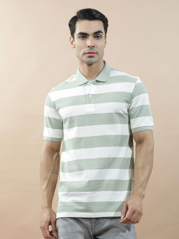 Cantabil - Multi-Color Cotton Half Sleeves Stripes Regular Fit Polo T-Shirt
