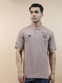 Cantabil - Mauve Cotton Half Sleeves Solid Regular Fit Polo T-Shirt