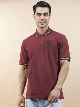Cantabil - Maroon Cotton Half Sleeves Solid Regular Fit Polo T-Shirt