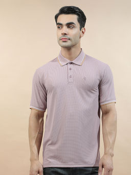 Cantabil - Mauve Nylon Half Sleeves Solid Regular Fit Polo T-Shirt