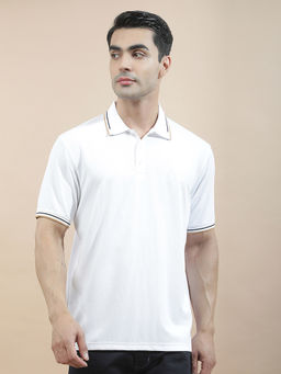 Cantabil - White Nylon Half Sleeves Solid Regular Fit Polo T-Shirt