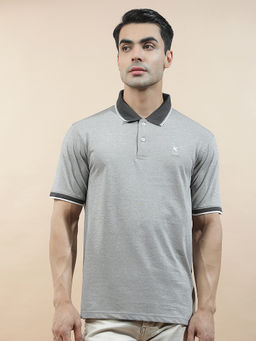 Cantabil - Grey Cotton Half Sleeves Solid Regular Fit Polo T-Shirt