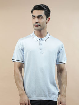 Cantabil - Blue Cotton Half Sleeves Solid Regular Fit Polo T-Shirt