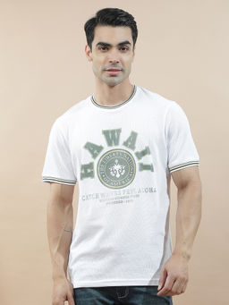 Cantabil - White Cotton Half Sleeves Typography Regular Fit T-Shirt