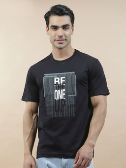 Cantabil - Navy Blue Cotton Half Sleeves Typography Regular Fit T-Shirt