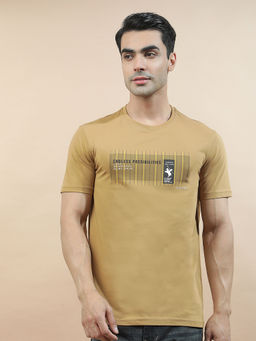 Cantabil - Brown Cotton Half Sleeves Typography Regular Fit T-Shirt