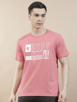 Cantabil - Pink Cotton Half Sleeves Typography Regular Fit T-Shirt