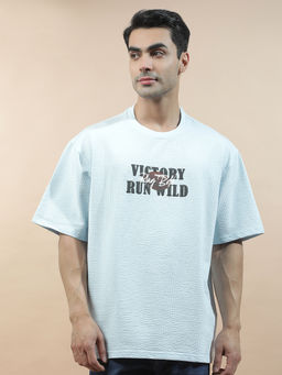 Cantabil - Blue Cotton Half Sleeves Typography Regular Fit T-Shirt