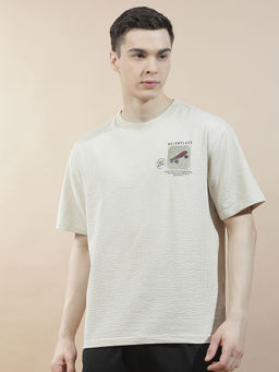 Cantabil - Beige Cotton Half Sleeves Printed Regular Fit T-Shirt