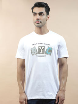 Cantabil - White Cotton Half Sleeves Typography Regular Fit T-Shirt