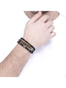 Yellow Chimes - Unisex Black & Brown Gold-Toned Set Of 3 Elasticated Bracelet