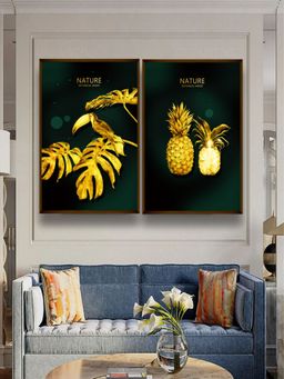 The Art House - Yellow Black Abstract Painting Wall Art Set of 2